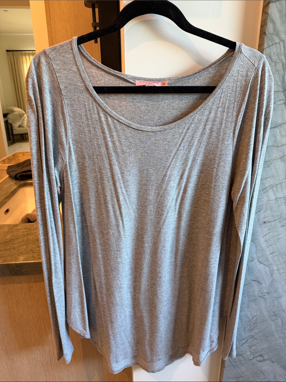 Calypso St. Barth Light Gray Long Sleeve Scoop Neck Top